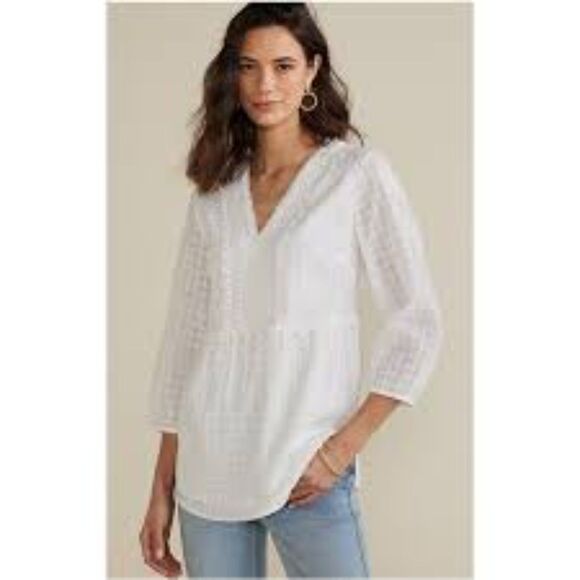 Soft Surroundings Elodie Windowpane Gauze Top Blouse Lightweight Size PM - Picture 1 of 14